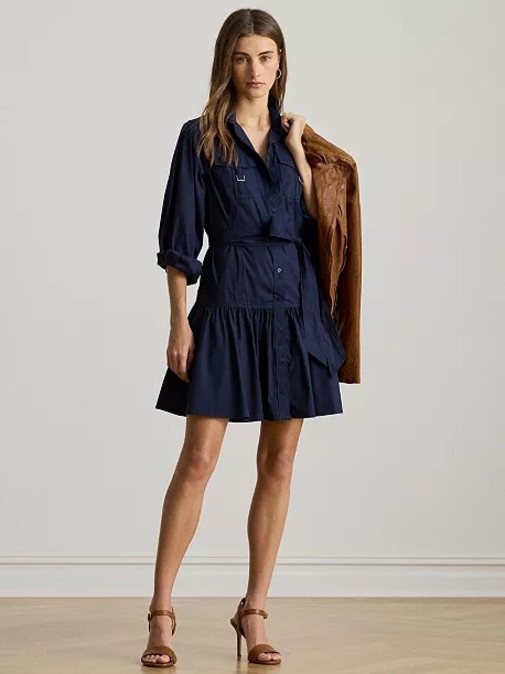Lauren Ralph Lauren Navy Button-Front Mini Shirt Dress